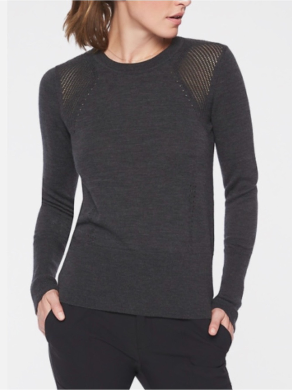 Athleta Cardinal Dark Gray Crewneck Sweater Soft Merino Wool Women’s Medium